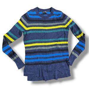Halogen Cashmere Striped Sweater XS Blue Multicolor Cozy Crewneck Soft Layering